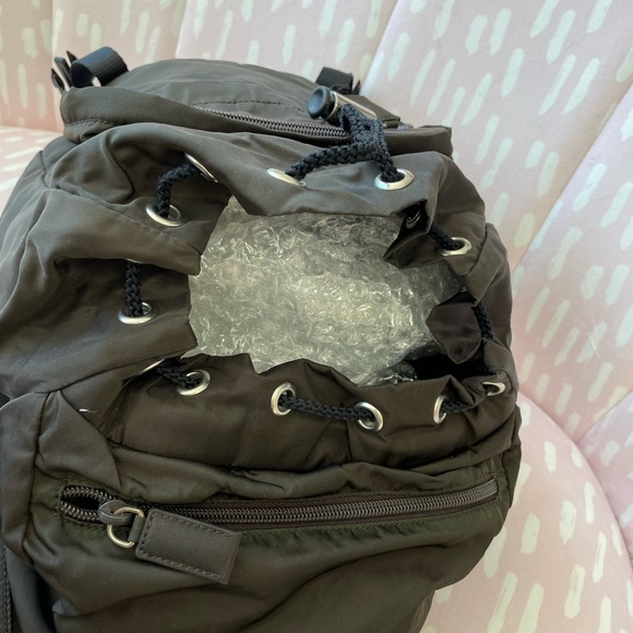 PRADA DOUBLE BUCKLE SMALL BACKPACK TESSUTO BLACK/DARK GREEN - Picture 10 of 12